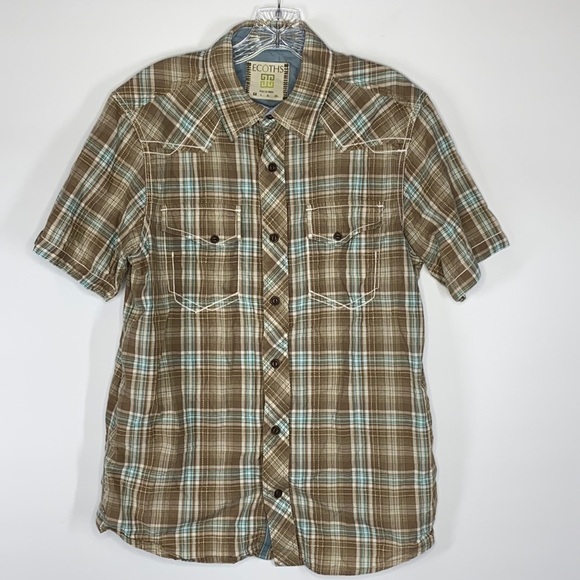 Ecoths Brown Short Sleeve Button Up Shirt Organic Cotton Size Medium - Picture 1 of 5